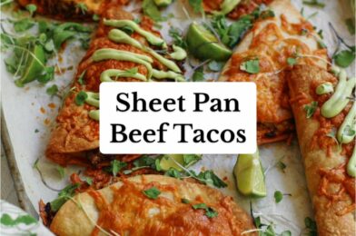 Easy Sheet Pan Beef Tacos with Avocado Lime Crema