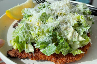 Try this easy and healthy Greek yogurt Caesar salad with crispy chicken cutlet for a quick dinner or lunch idea.