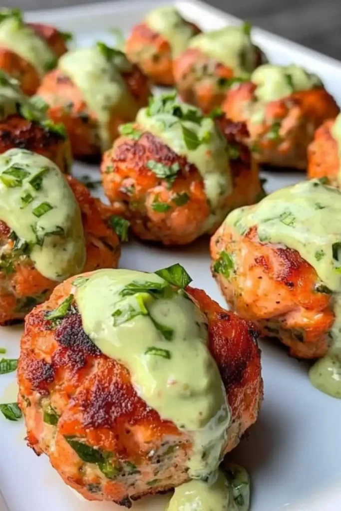 Baked Salmon Meatballs with Creamy Avocado Sauce