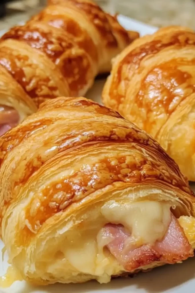 Baked ham and cheese croissants