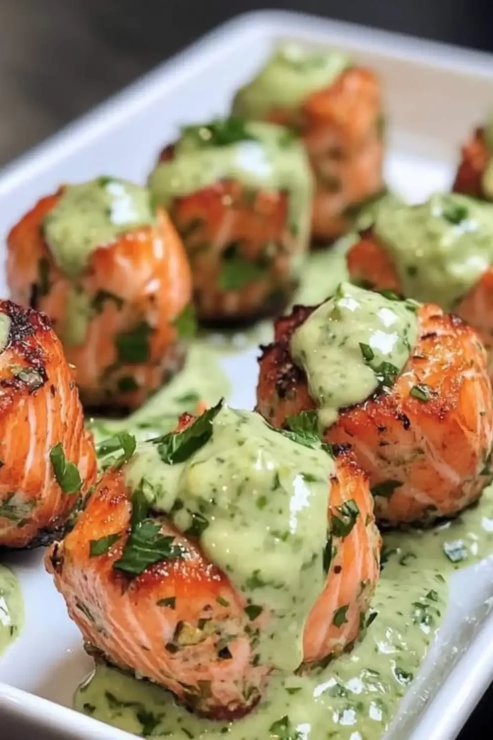 Baked Salmon Meatballs with Creamy Avocado Sauce
