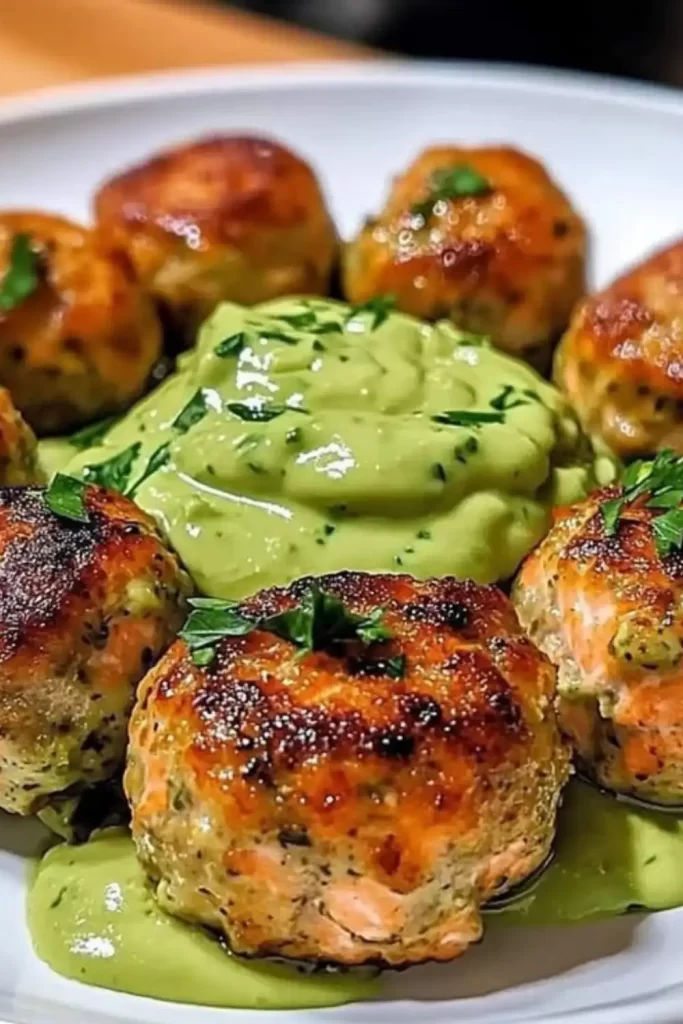 Baked Salmon Meatballs with Creamy Avocado Sauce