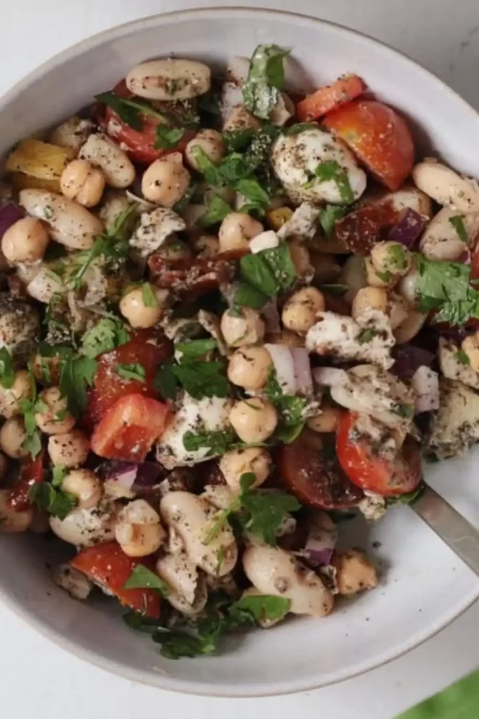 The heavy beans salad, dried tomatoes in the sun