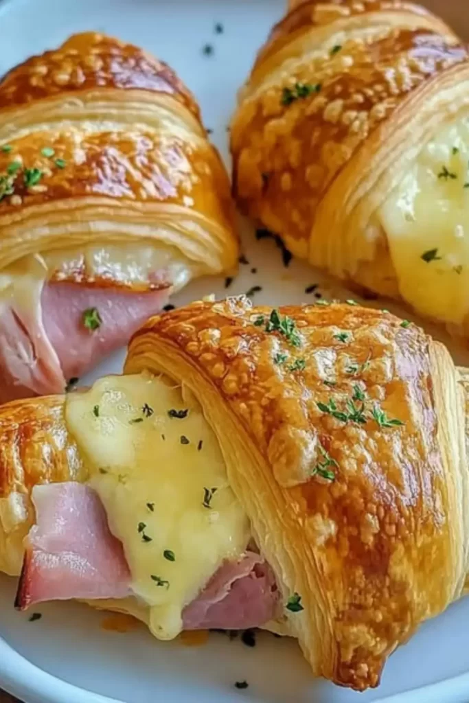 Baked ham and cheese croissants